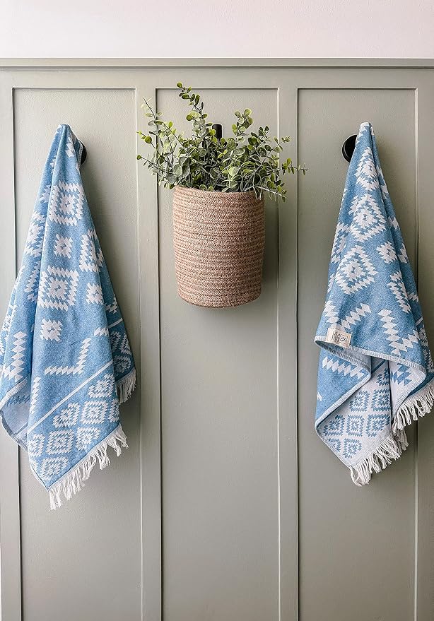 RAY SILVER Aztec Turkish Hand Towels Set of 2 100% Cotton Peshtemal Soft Feel - Image 5