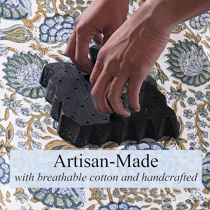 Ridhi Asparagus Green Hand Block Print Waffle Scallope Cotton Bath Towel Set of - Image 3