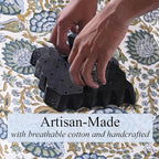 Ridhi Asparagus Green Hand Block Print Waffle Scallope Cotton Bath Towel Set of - Image 3