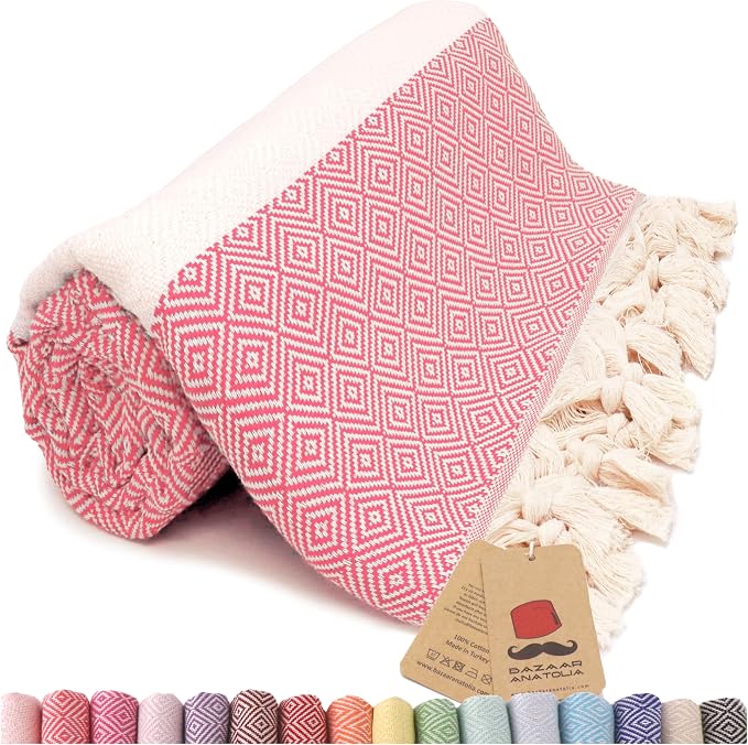 Bazaar Anatolia Turkish Beach Towel – 100% Cotton, Quick Dry, Sand Free Towel by BazaarAnatolia