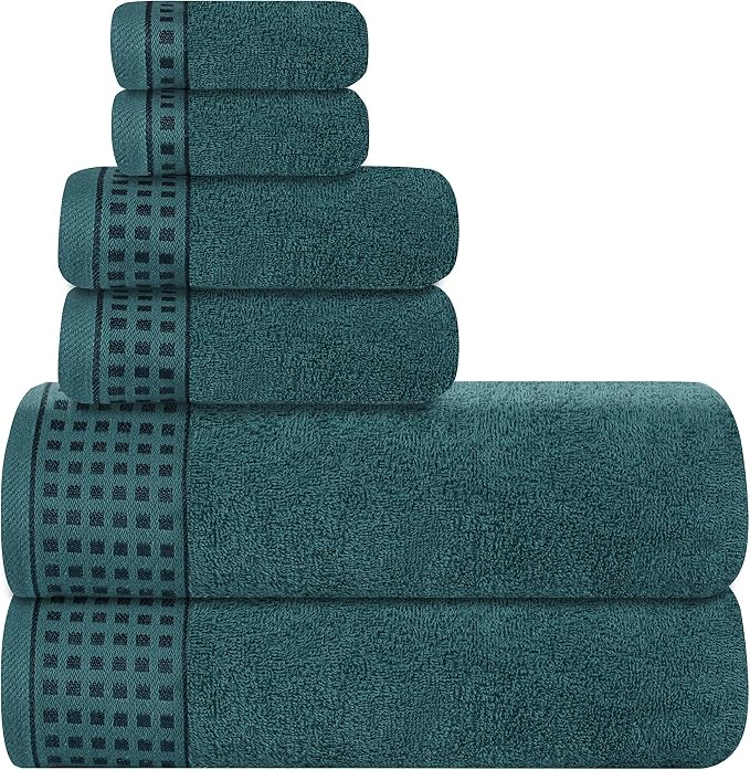 GLAMBURG 100% Cotton Ultra Soft 6 Pack Towel Set, Contains 2 Bath Towels 28x55 by GLAMBURG