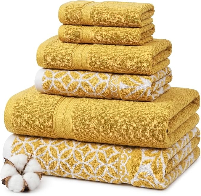 Modern Threads Botanical Vine 6-Piece 100% Cotton Towel Set – Reversible Yarn by ModernThreads
