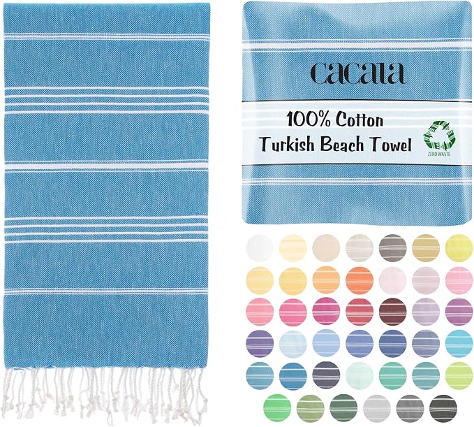 Cacala Lightweight and Thin Turkish Beach Towel 100% Cotton Sand-Free and by CACALA