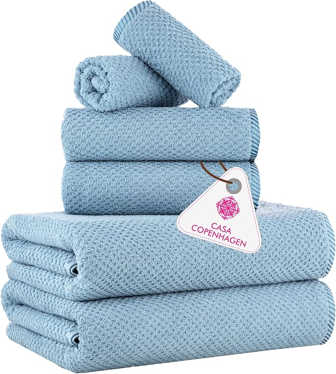 CASA COPENHAGEN Popcorn 6Pcs 100% Egyptian Cotton Large Designer Towels Gift by CASACOPENHAGEN