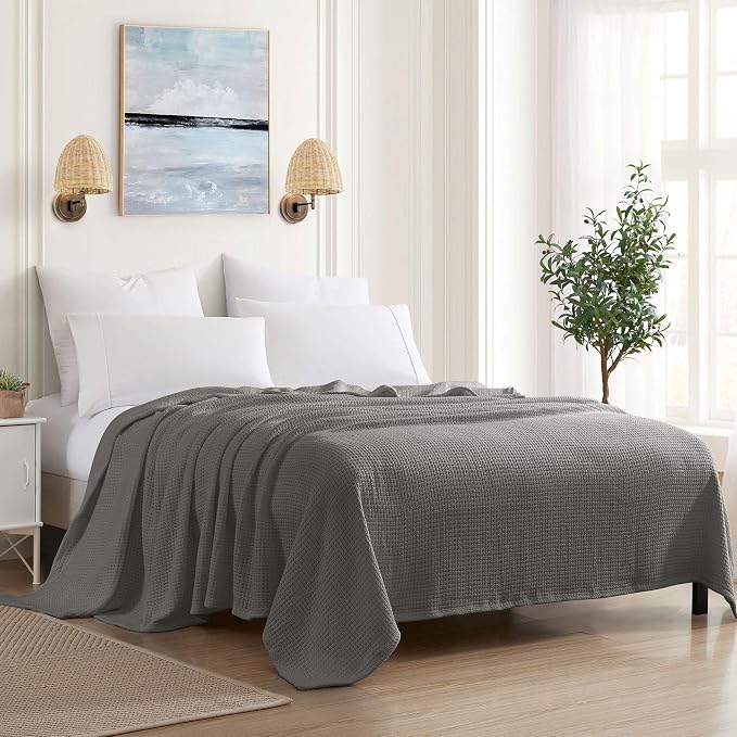 Sweet Home Collection 100% Fine Cotton Luxurious Basket Weave Blanket, Dark by SweetHomeCollection
