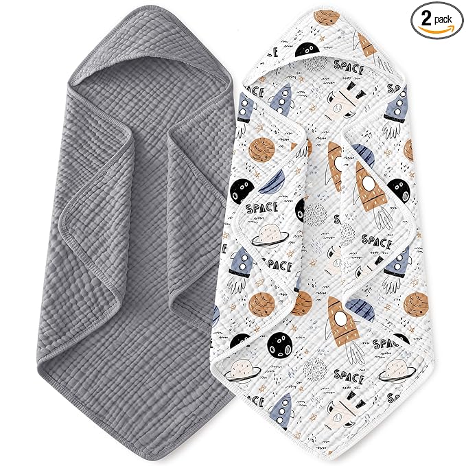 Yoofoss Hooded Baby Towels for Newborn 2 Pack 100% Muslin Organic Cotton Baby by YOOFOSS