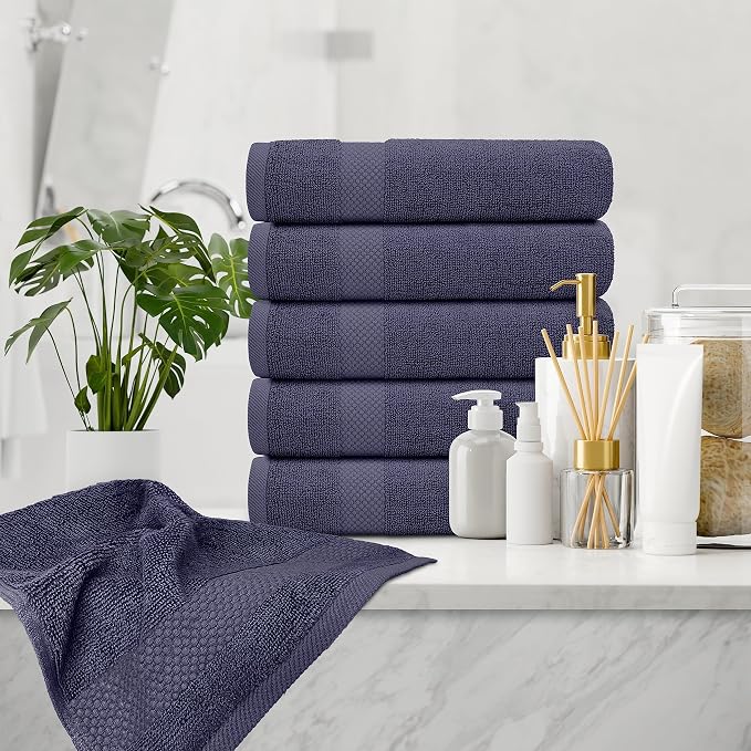 White Classic Luxury Navy Blue Hand Towels - Image 6