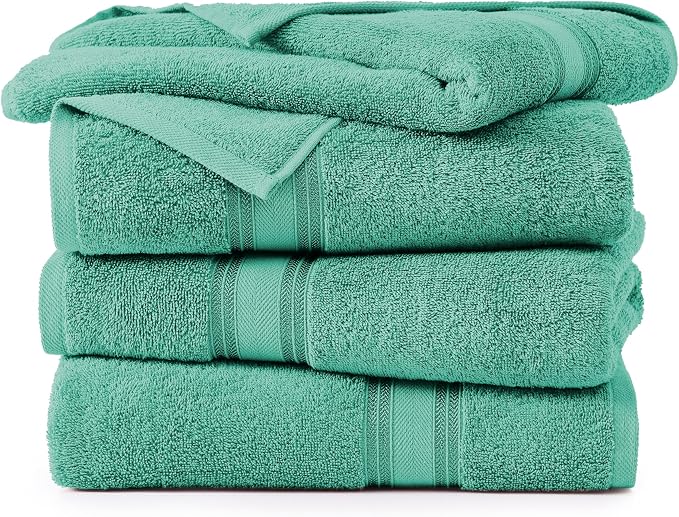 LANE LINEN Large Teal Cotton Bath Sheets, 4 Piece Set, Quick Dry, Super Soft - Image 2