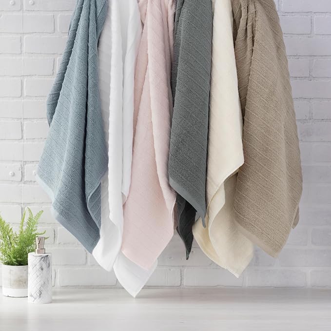 Welhome James 100% Cotton Textured Stripe Towel Set - Image 7