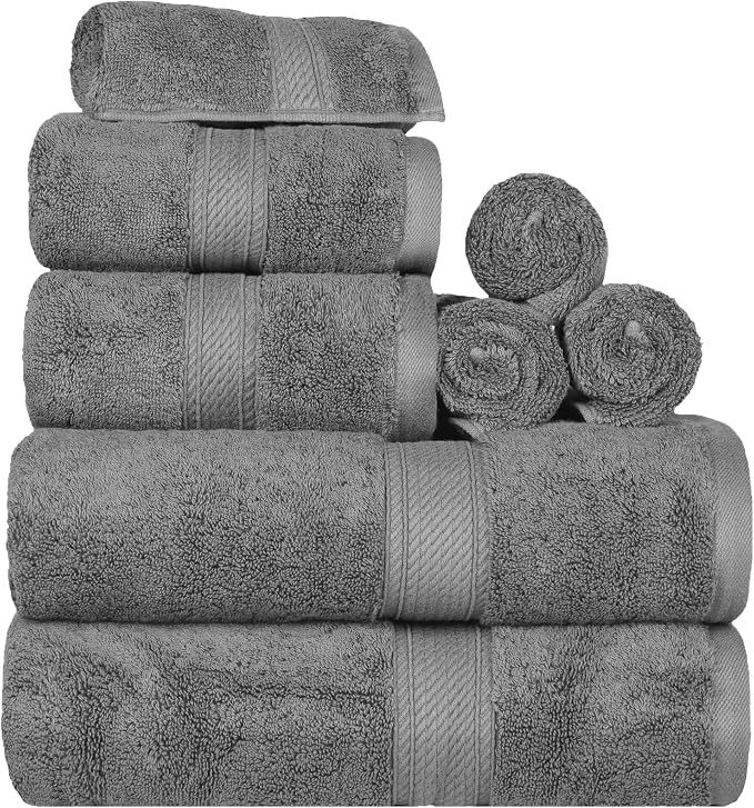 SUPERIOR Egyptian Cotton Pile 8 Piece Towel Set, Includes 2 Bath, 2 Hand by SUPERIOR