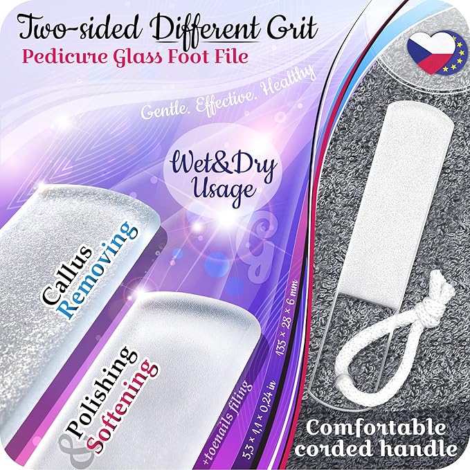 GLADZY Czech Glass Foot File Callus Remover – Double Sided Etched, Different - Image 2