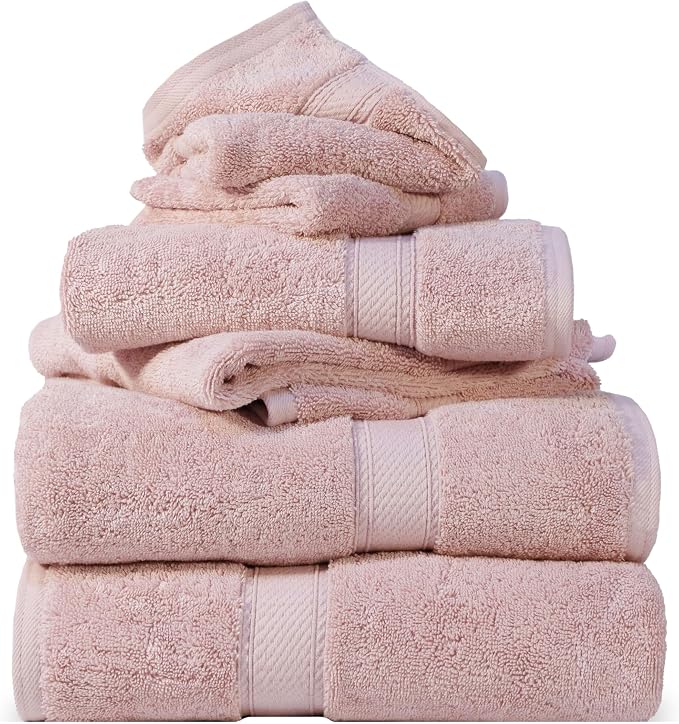 SUPERIOR Egyptian Cotton Pile 6 Piece Towel Set, Includes 2 Bath, 2 Hand by SUPERIOR