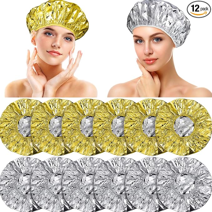 12 Pieces Deep Conditioning Caps Aluminum Foil Reusable Hair Processing Hair by Willbond+Technology+Limited