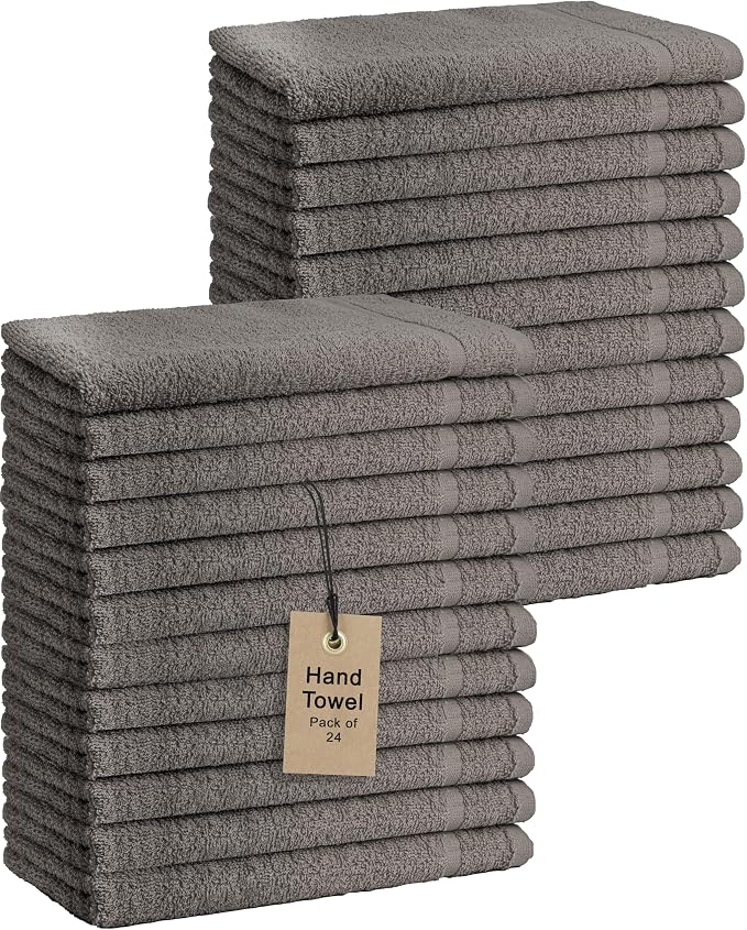 Basic Hand Towels 16x26 Inches – Bulk Pack of 24 – Grey Color – Soft and by TEXTILA