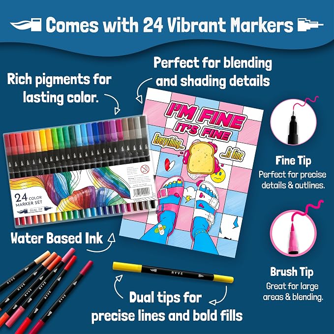 RYVE Adult Coloring Book Set for Adults Relaxation - Image 5