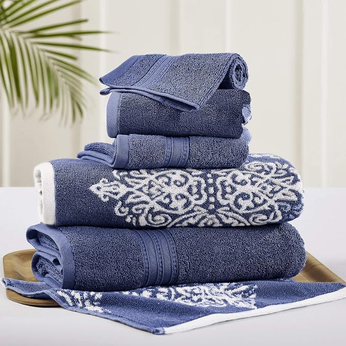 Modern Threads 6 Piece Reversible Yarn Dyed Jacquard Towel Set Artesia Damask by ModernThreads