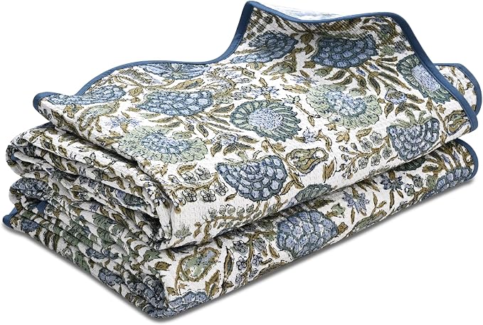 Ridhi Asparagus Green Hand Block Print Waffle Scallope Cotton Bath Towel Set of - Image 8