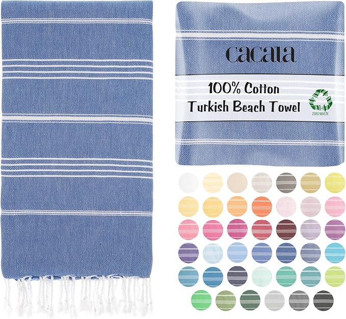 Cacala Lightweight and Thin Turkish Beach Towel 100% Cotton Sand-Free and by Cacala