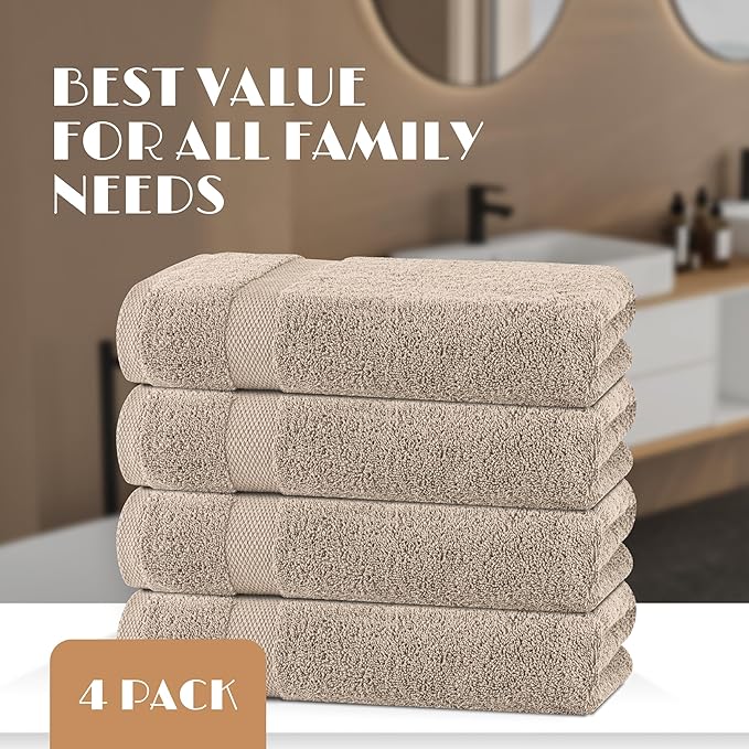 Wealuxe Taupe Bath Towels 27x54 Inch, Cotton Towel Set - Image 4