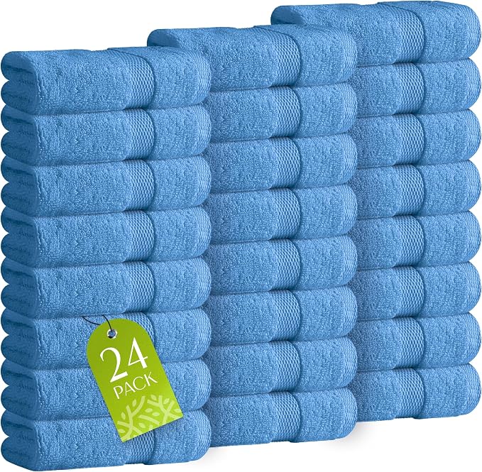 White Classic Wealuxe Light Blue Washcloths 24 Pack by WhiteClassic
