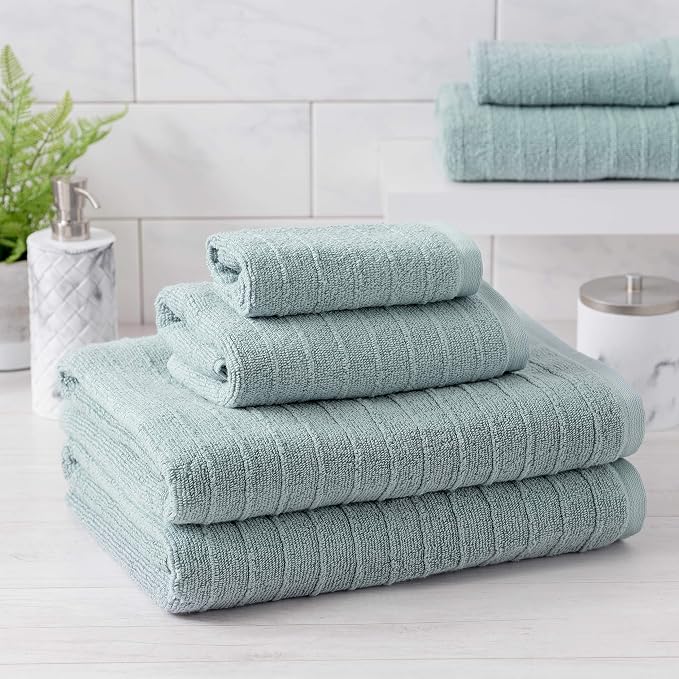 Welhome James 100% Cotton Textured Stripe Towel Set - Image 2