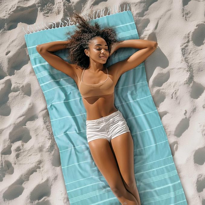 Cacala Lightweight and Thin Turkish Beach Towel 100% Cotton Sand-Free and - Image 2