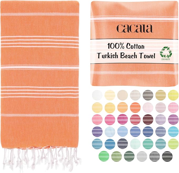 Cacala Lightweight and Thin Turkish Beach Towel 100% Cotton Sand-Free and by CACALA