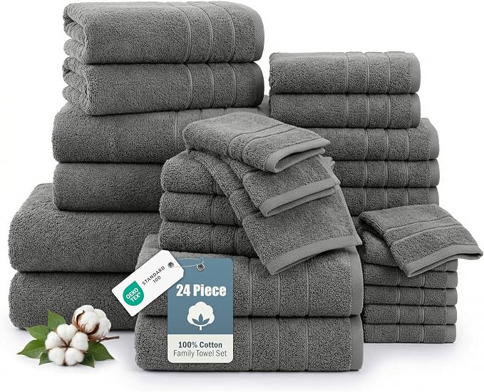 100% Cotton Bath Towels Set of 24 – 2 Bath Sheets, 2 Large Bath Towel, 2 Gym by CasaPlatino