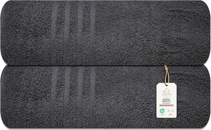 Pack of 2 Jumbo Bath Sheet 40 x 80 Inches, Extra Large Lightweight & Quick Dry by ASTILTEXCottonTowels