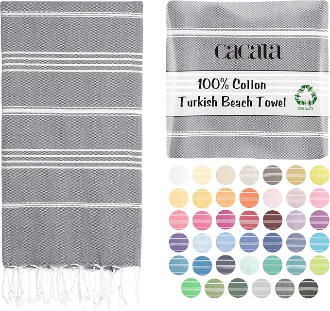 Cacala Lightweight and Thin Turkish Beach Towel 100% Cotton Sand-Free and by Cacala