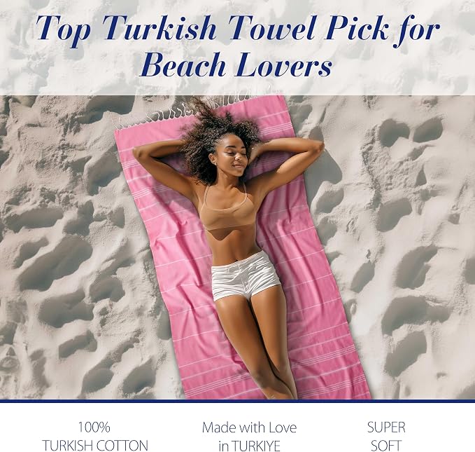 Cacala Lightweight and Thin Turkish Beach Towel 100% Cotton Sand-Free and - Image 3