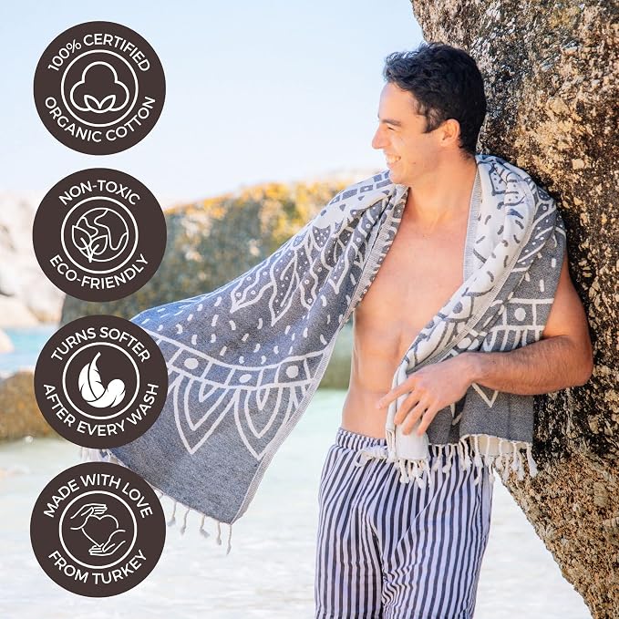 FESHKA Sand Proof Turkish Beach Towel – Oversized, Quick Dry & Lightweight - Image 4