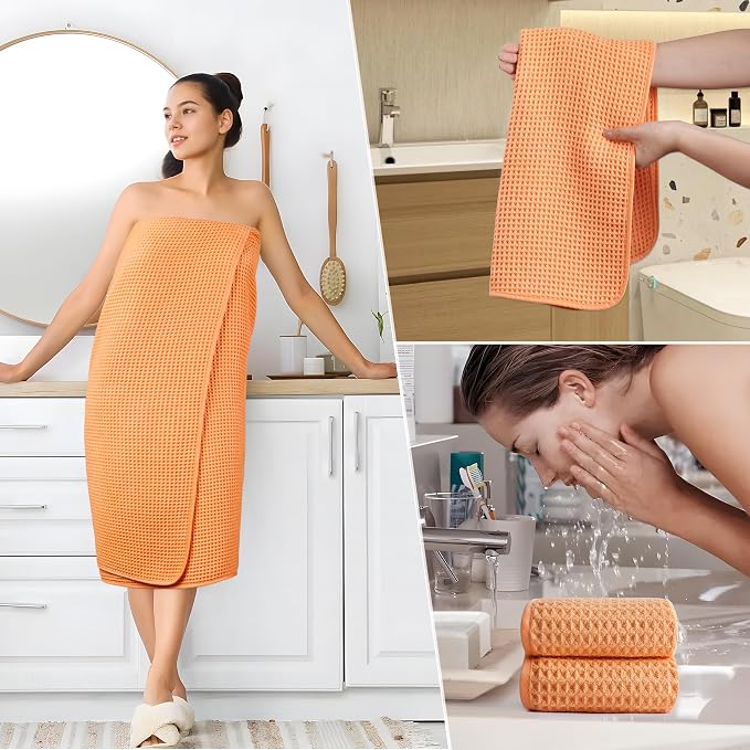POLYTE 430 GSM Microfiber Quick Dry Lint Free Oversize Bath Towel Set, 6 Piece - Image 5