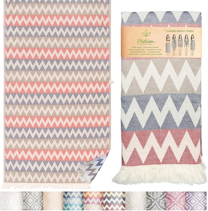 Turkish Beach Towel 35”x67” – 100% Cotton, Quick Dry, Lightweight Oversized by MEBIENTOUCHEDELANATURE