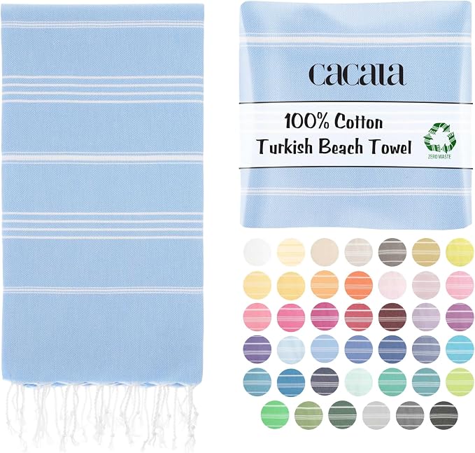 Cacala Lightweight and Thin Turkish Beach Towel 100% Cotton Sand-Free and by Cacala