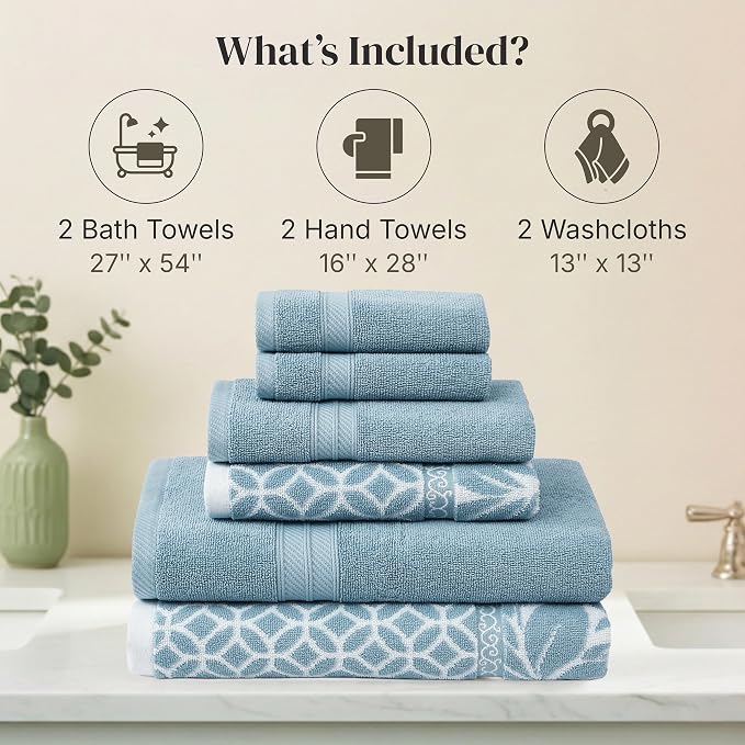 Modern Threads Botanical Vine 6-Piece 100% Cotton Towel Set – Reversible Yarn - Image 3