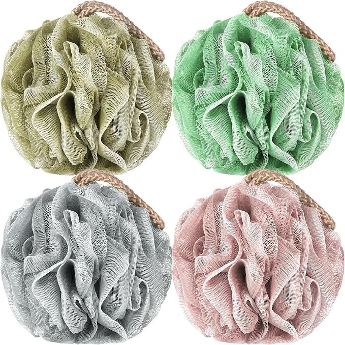 Loofah Sponge Pack of 4, Deep Cleansing Body Scrubber by GoWorth