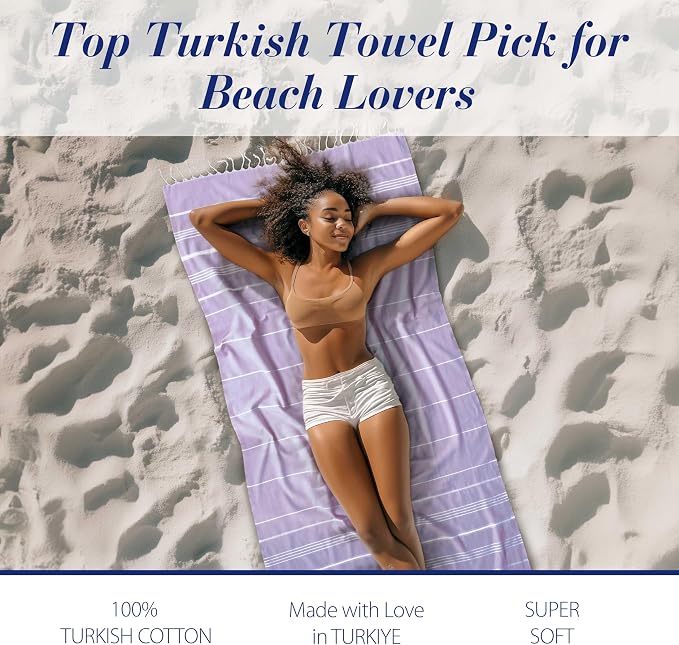 Cacala Lightweight and Thin Turkish Beach Towel 100% Cotton Sand-Free and - Image 3