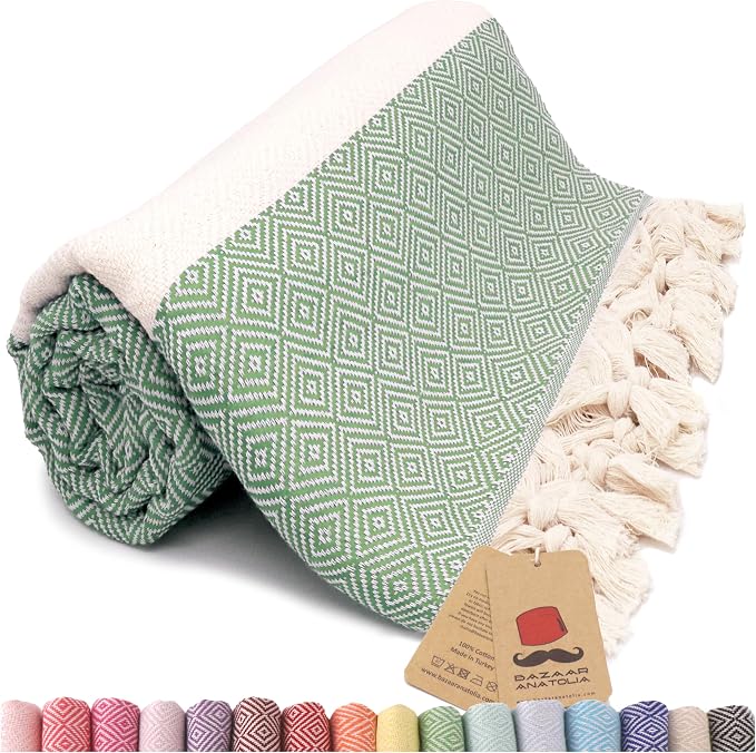 Bazaar Anatolia Turkish Beach Towel – 100% Cotton, Quick Dry, Sand Free Towel by BazaarAnatolia