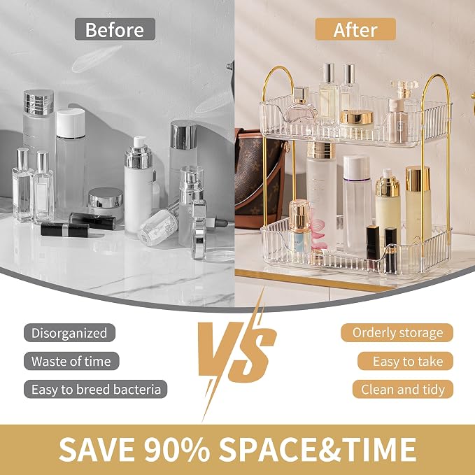 Akinbas 2 Tier Bathroom Organizer Countertop Makeup Perfume Tray Skincare - Image 4