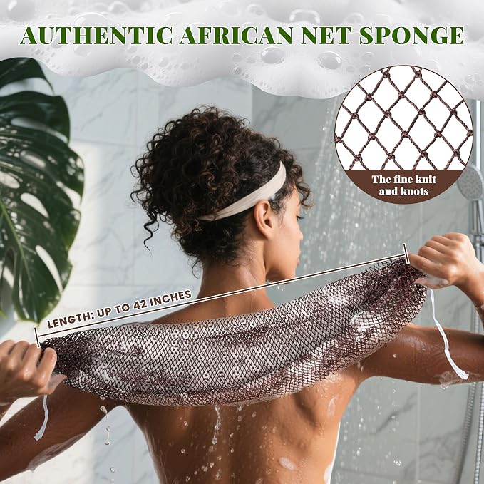 African Net Sponge Authentic, 3 Pieces Exfoliating Scrubber Bath Sponge - Image 2