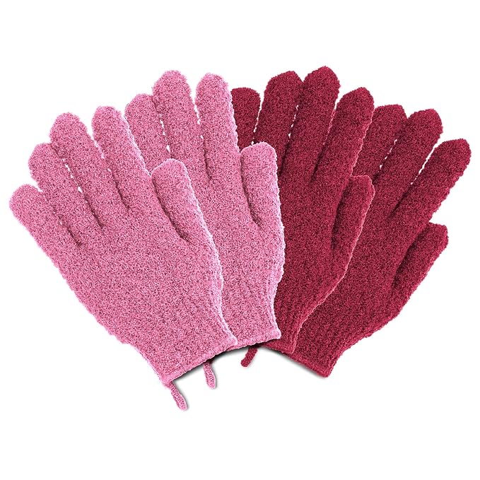 4 Pairs Exfoliating Gloves, 100% Nylon, Dual Texture Body Scrub by The+Beauty+Project