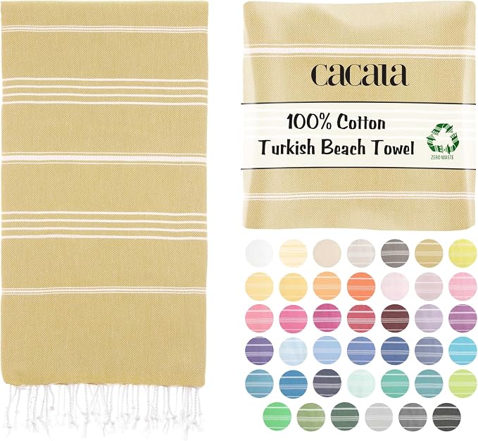 Cacala Lightweight and Thin Turkish Beach Towel 100% Cotton Sand-Free and by Cacala