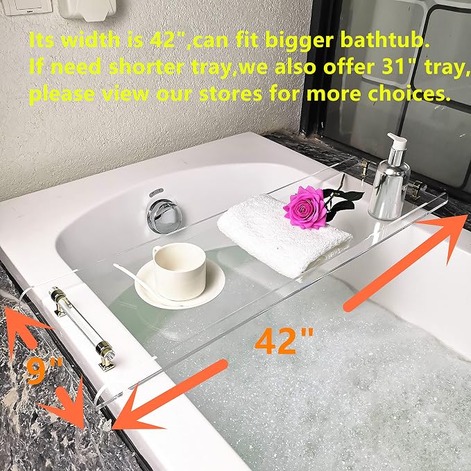 42" Gold Handle transaprent Bathtub Caddy - Image 3