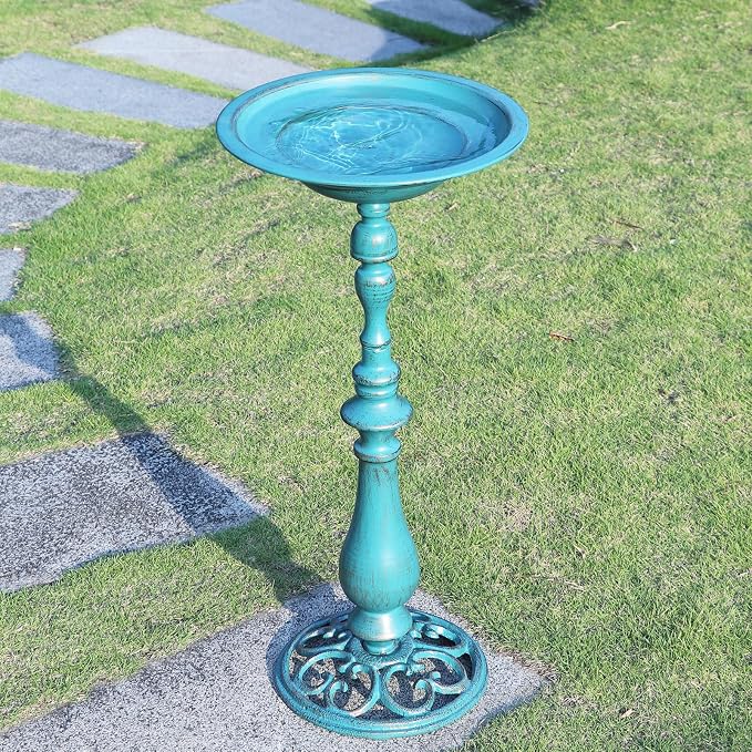 26.6”H×12.3" W Cast Iron Pedestal Bird Bath，Metal Birdbaths Bird Feeder Seed - Image 7