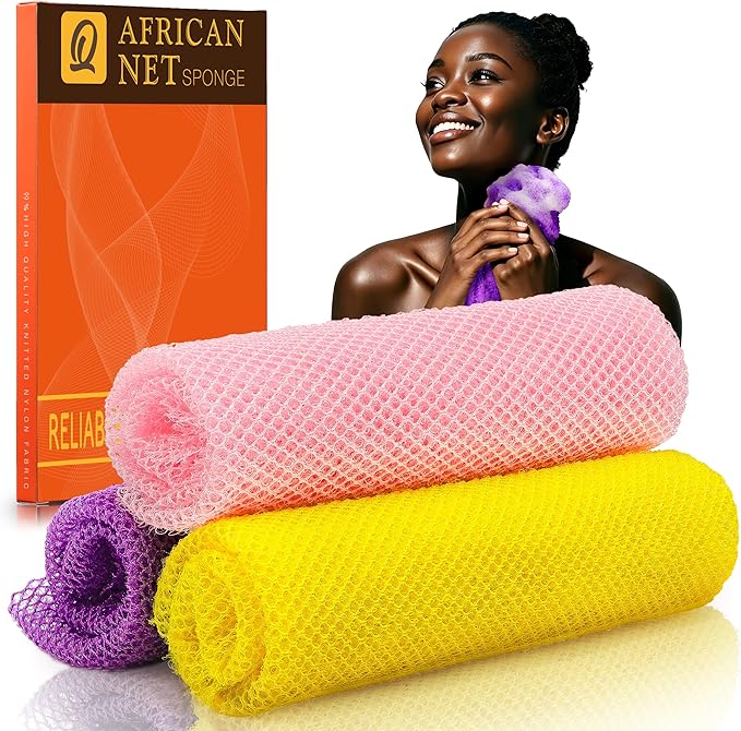 UJFQBH 3 Pieces African Bath Sponge African Net Long Net Bath Sponge by BuyNow