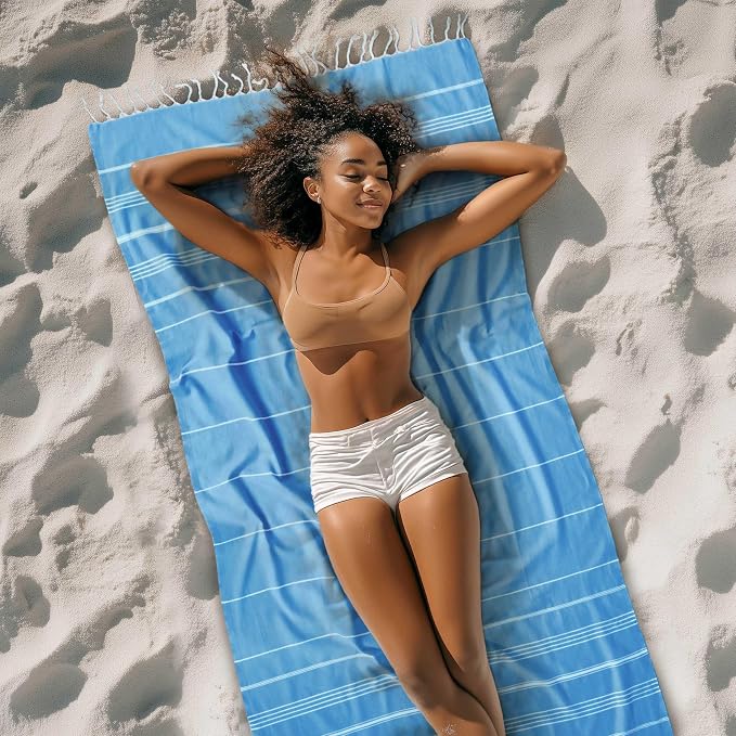 Cacala Lightweight and Thin Turkish Beach Towel 100% Cotton Sand-Free and - Image 2