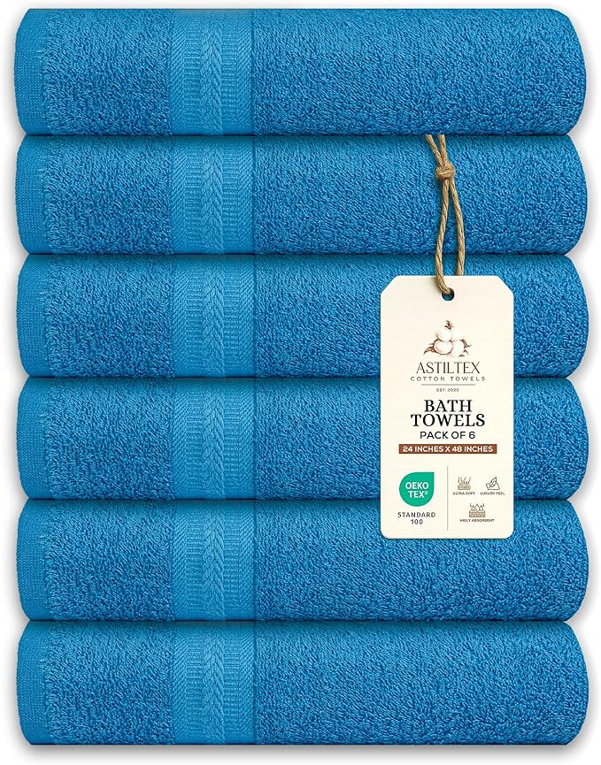 Medium Bath Towels Pack of 6 – 24x48 Inches – Soft, Quick Dry & Highly by ASTILTEXCottonTowels
