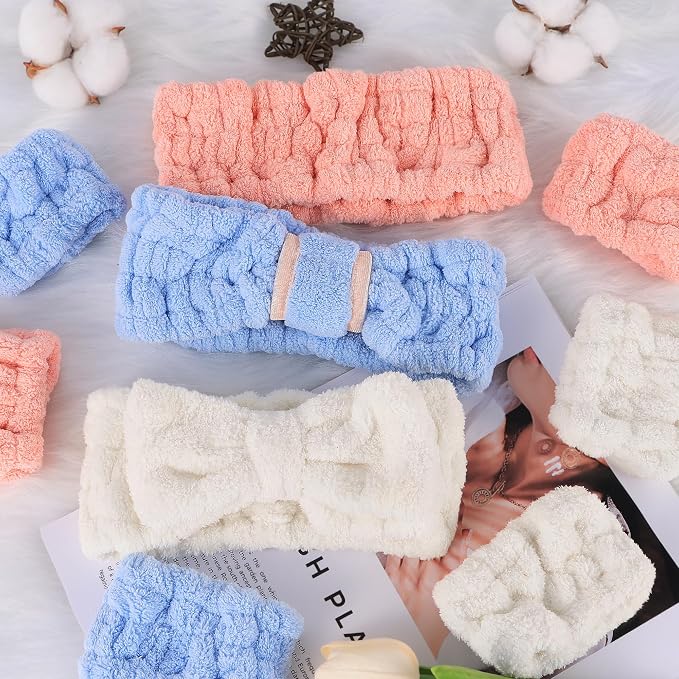 DiyJibb 9 Pcs Spa Headband for Washing Face, Skincare Headband and Wristband Set - Image 2