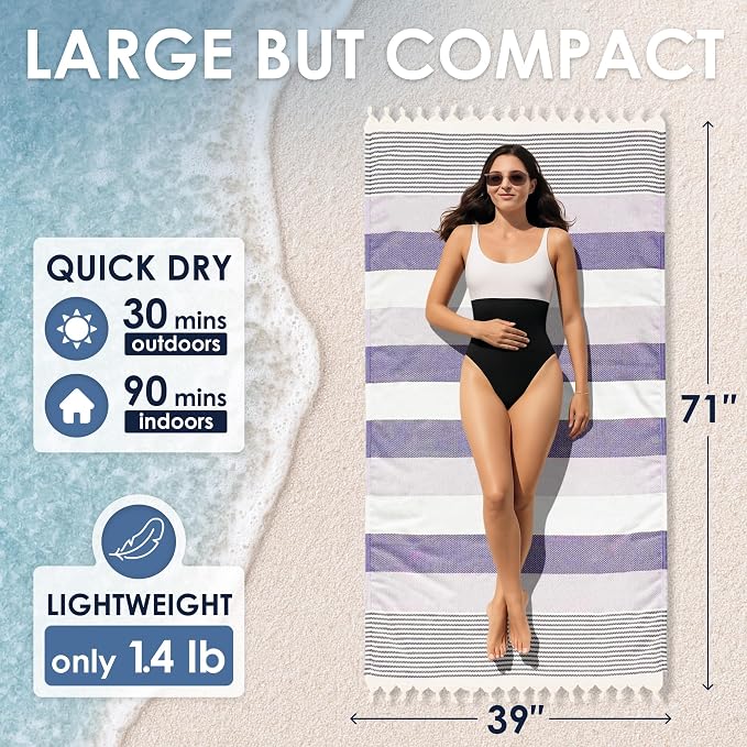 ATANI Turkish Beach Towel, Converts to a Bag, Oversized 100% Cotton Bath Towels - Image 3